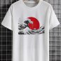 Men's Japanese Rough Seas Sunset Graphic Print Cotton Casual T-Shirt