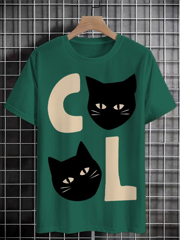 Men's Cool Black Cat Art Print Cotton Casual T-Shirt