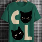 Men's Cool Black Cat Art Print Cotton Casual T-Shirt