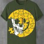 Men's Skull Smiley Face Puzzle Print Cotton Casual T-Shirt