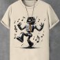 Men's Happy Singing Robot Print Cotton Casual T-Shirt