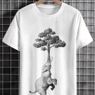 Men's Tree Elephant Art Print Cotton Casual T-Shirt