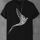 Men's Peace Dove Calligraphy Art Print Cotton Casual T-Shirt