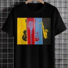 Men's Guitar Microphone Saxophone Color Block Print Cotton Casual T-Shirt