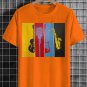 Men's Guitar Microphone Saxophone Color Block Print Cotton Casual T-Shirt