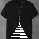 Men's Piano Key Stairs Art Print Cotton Casual T-Shirt