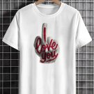 Men's Middle Finger Love You Graphic Print Cotton Casual T-Shirt