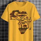 Men's Africa Map Silhouette Traditional Pattern Plains Animal Silhouettes Print Cotton Casual T-Shir