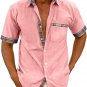 Men's Plaid Patchwork Chest Pocket Short Sleeve Business Casual Shirt