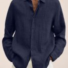 Men's Solid Turndown Collar Cotton And Linen Loose Shirt