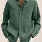 Men's Solid Turndown Collar Cotton And Linen Loose Shirt