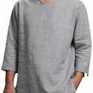 Men's Casual Plain V Neck Three Quarter Sleeve Linen T-Shirt