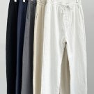 Men's Casual Solid Slant Pocket Elastic Waist Drawstring Straight-Leg Cotton Pants