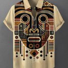 Men's Retro Africa Abstract Face Art Print Casual Short Sleeve Shirt