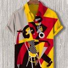 Men's Black Music Geometric Color Block Art Print Casual Shirt