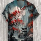Men's Elegant Landscape Ink Painting Print Casual Shirt