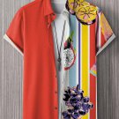 Men's Summer Fruit Striped Color Block Art Print Casual Shirt