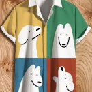Men's Color Block Funny Cute Dog Faces Art Print Short Sleeve Shirt