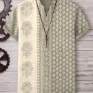 Men's Retro Ethnic Pattern Print V Neck T-Shirt
