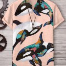 Men's Vacation Ocean Tattoo Orca Art Print Short Sleeve V Neck T-Shirt
