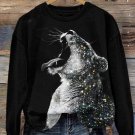 Women's Sparkly Diamond Animal Art Print Cozy Sweatshirt