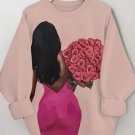 Women's Valentine's Day Girl and Rose Art Print Cozy Sweatshirt