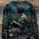Women's Woman Reading Among The Flowers Art Print Cozy Sweatshirt
