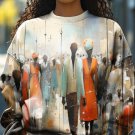 Women's Colorblock Art Crowd Painting Print Causal Sweatshirt