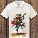 Men's Hippie Frog Playing Guitar Watercolor Painting Print Short Sleeve Polo Shirt