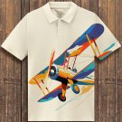 Men's Retro Cartoon Airplane Flying Painting Print Short Sleeve Polo Shirt