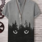 Men's Mystical Forest Cat Hiding Art Print Casual V Neck T-Shirt
