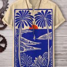 Men's Hawaiian Vacation Scene Illustration Art Print V Neck T-Shirt