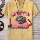 Men's Retro Telephone Pop Art Print V Neck T-Shirt