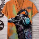 Men's Music Raven With Headphones Print V Neck T-Shirt