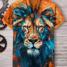 Men's Lion Oil Painting Art Print Casual V Neck T-Shirt