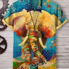 Men's Elephant Abstract Geometric Art Print Casual V Neck T-Shirt