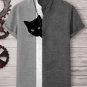 Men's Fun Hide And Seek Black Cat Print V Neck T-Shirt