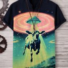 Men's Cows Abducted By UFO Print V Neck T-Shirt