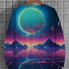 Men's Planet Mountain Cyber Art Illustration Print Sweatshirt