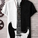 Men's Contrast Color Electric Guitar Print V Neck T-Shirt