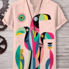 Men's Tropical Toucan Abstract Print Short Sleeve V Neck T-Shirt