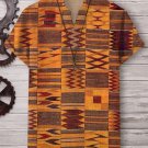 Men's African Traditional Patterns Cotton And Linen V Neck T-Shirt