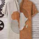 Men's Africa Map Colorblock Geometric Art Print Linen Blend V Neck T-Shirt