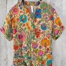 Men's Indian Folk Floral Print Half Button Linen Blend Shirt