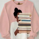 Women's Reading Lover Illustration Print Cotton Long Sleeve T-Shirt Thin Sweatshirt