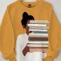 Women's Reading Lover Illustration Print Cotton Long Sleeve T-Shirt Thin Sweatshirt