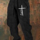 Men's Cross Slogan Print Retro Sweatpants