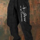Men's Jesus Is My Lifeline Slogan Print Retro Sweatpants