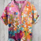 Men's Vintage Oil Painting Art Print Half Button Linen Blend Shirt