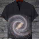 Men's Milky Way Galaxy Map Print Half Button Short Sleeve Shirt